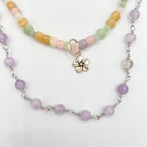 Lavender jade rosary chain and moonstone necklace